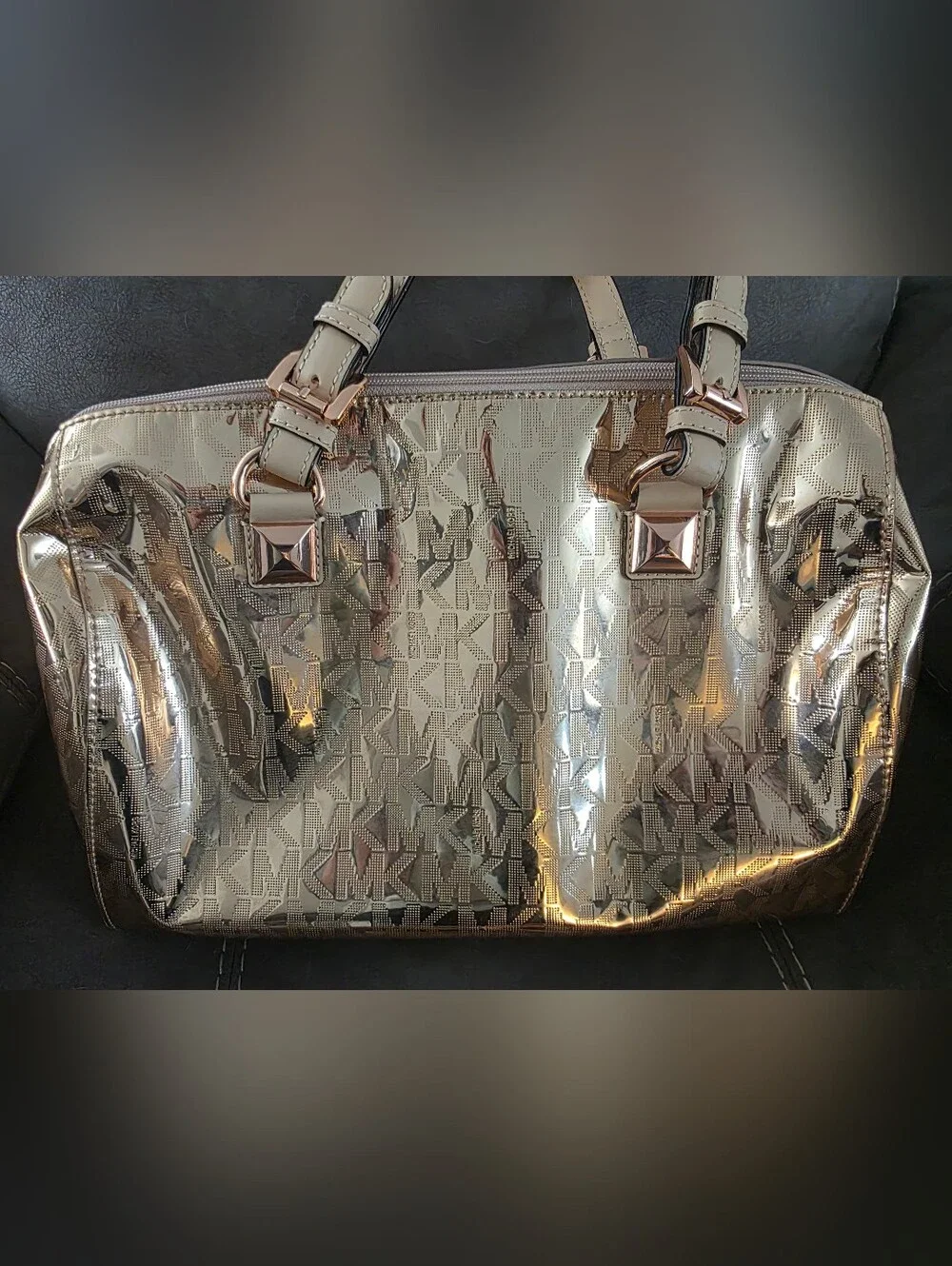 Michael Kors Rose Gold Metallic Logo Satchel